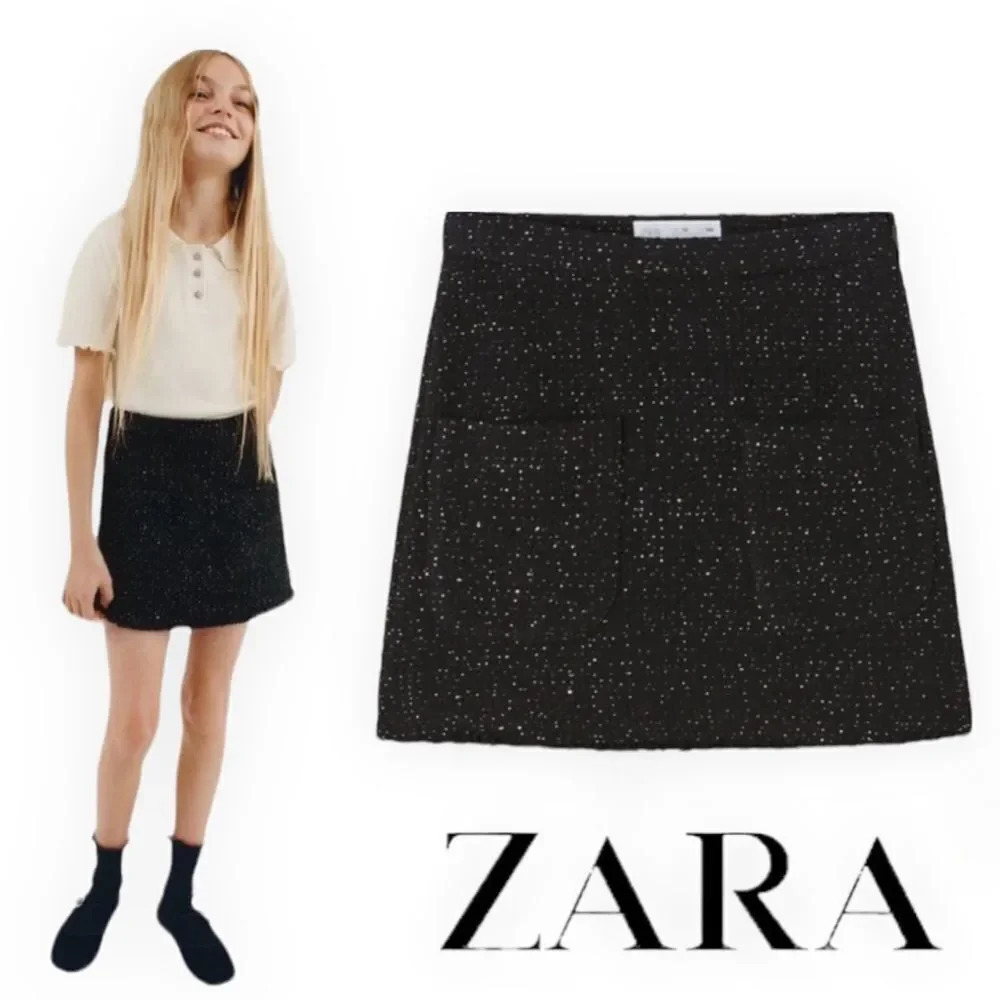 ZARA Kids | Black | STRUCTURED FRAYED EDGE SHIMMERY SKIRT